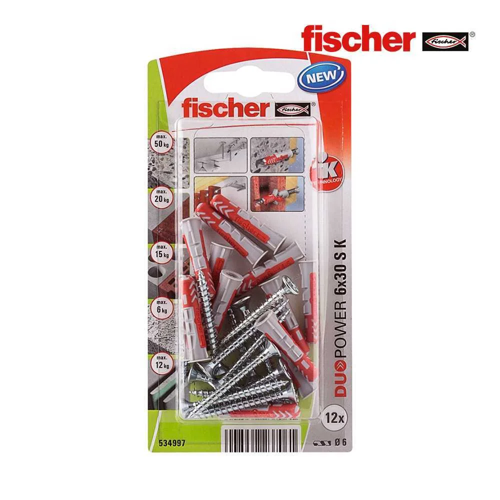 Blister 12 Buchas + Parafusos Duopower 6x30 Fisch.