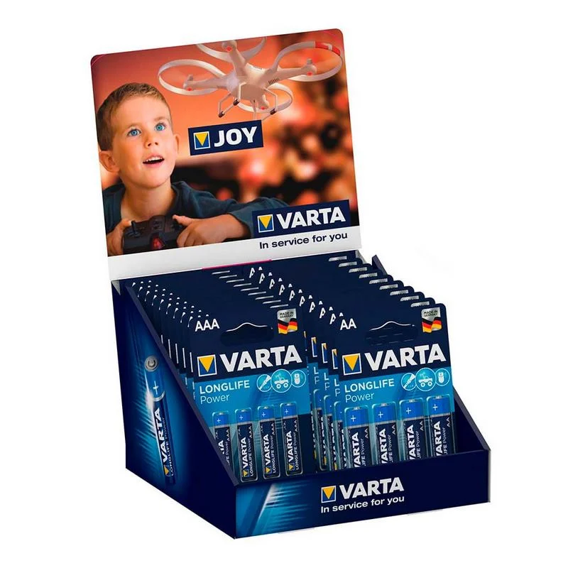 Expositor de cart&atilde;o de mesa de pilhas varta "long life" 10 bl&iacute;sters 4 pilas aaa lr03 + 10 bl&iacute;sters 4