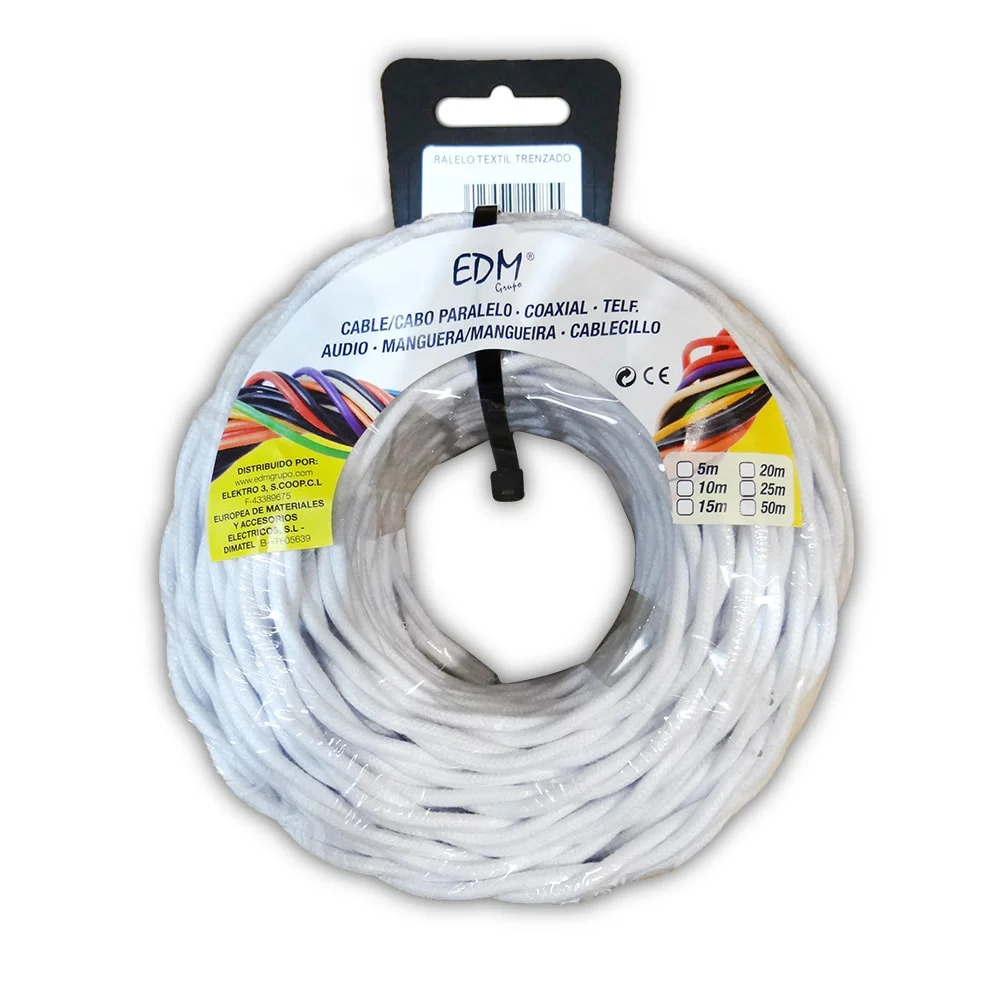 Cabo Paralelo T&ecirc;xtil Tran&ccedil;ado 3x2,5mm Branco 25m