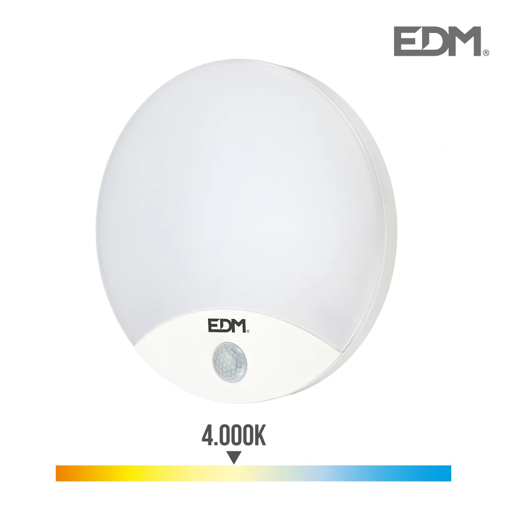 Candeeiro de Parede Redondo Exterior LED 13w 1850lm 4000k Ip54 &Oslash;25x4,9cm com Sensor de Movimento Edm