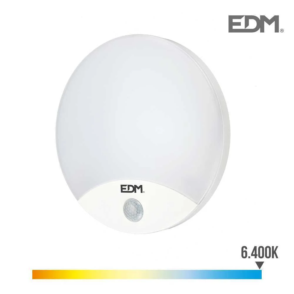 Candeeiro de Parede Redondo Exterior LED 13w 1850lm 6400k Ip44 &Oslash;25x4,9cm com Sensor de Movimento Edm