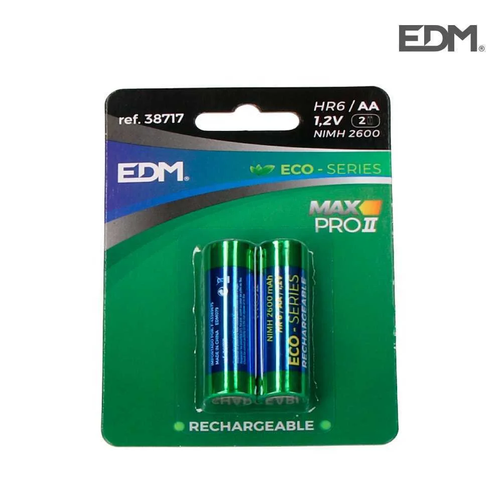 Pilha Recarreg&aacute;vel Eco-Series Edm AA - Lr06 2600ma (Bl&iacute;ster 2 Unid.) &Oslash;14,5x50,5mm