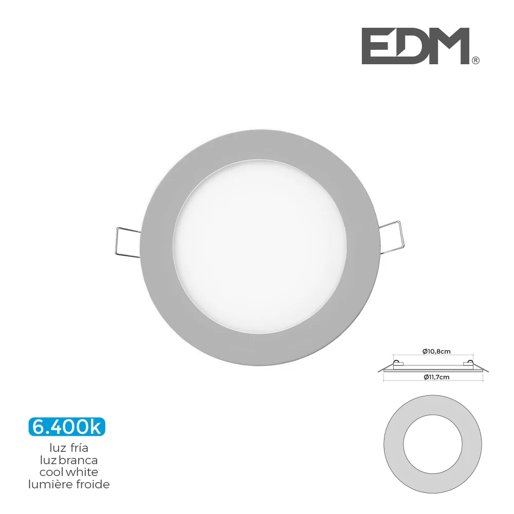 Mini Downlight LED Redondo de Encastrar 6w 6400k Luz Fria Cor Cromado &Oslash;11,7cm Edm