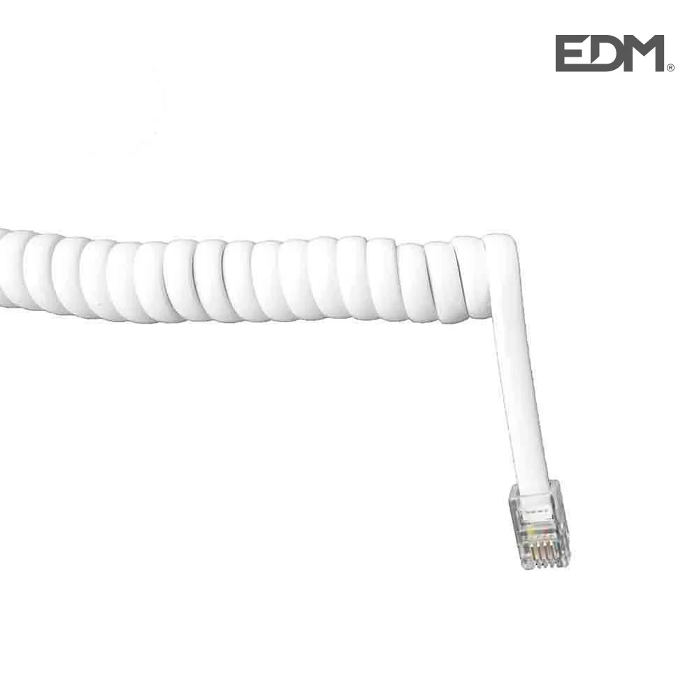 Prolongador de Telefone Espiral 2,5m a 4m 4 Vias Branca Macho-Macho 6v Edm
