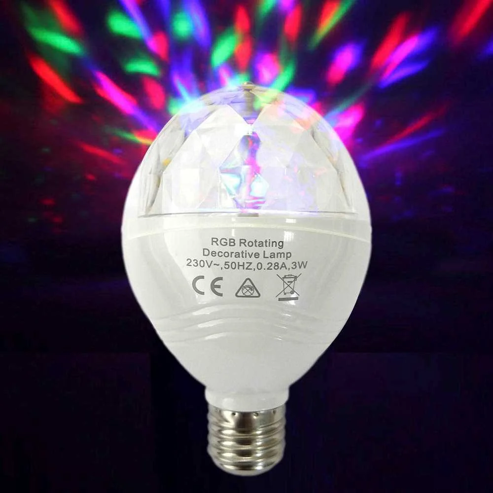 Lampada Discoteca LED RGB E27 3w Rota&ccedil;&atilde;o Multicol.