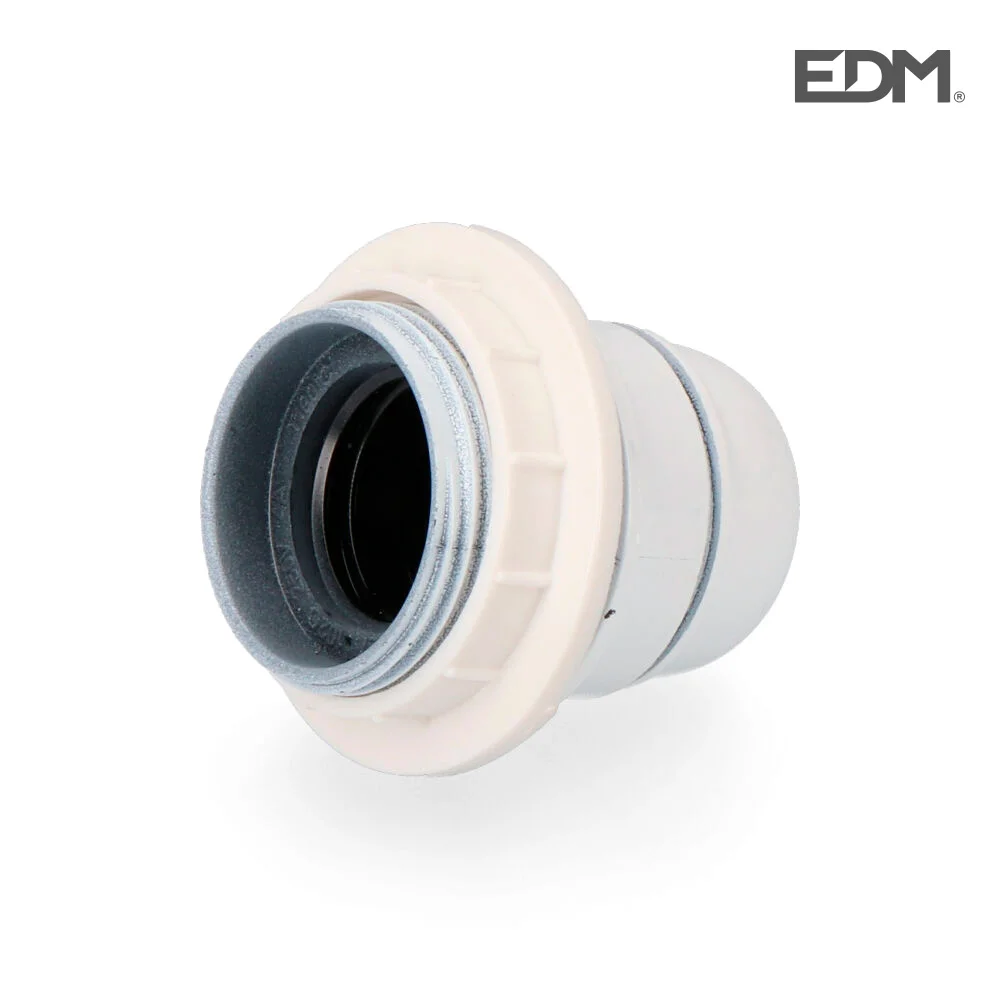 Casquilho Semi-Rosca Branco E27 + Anilha (Embalado) Edm