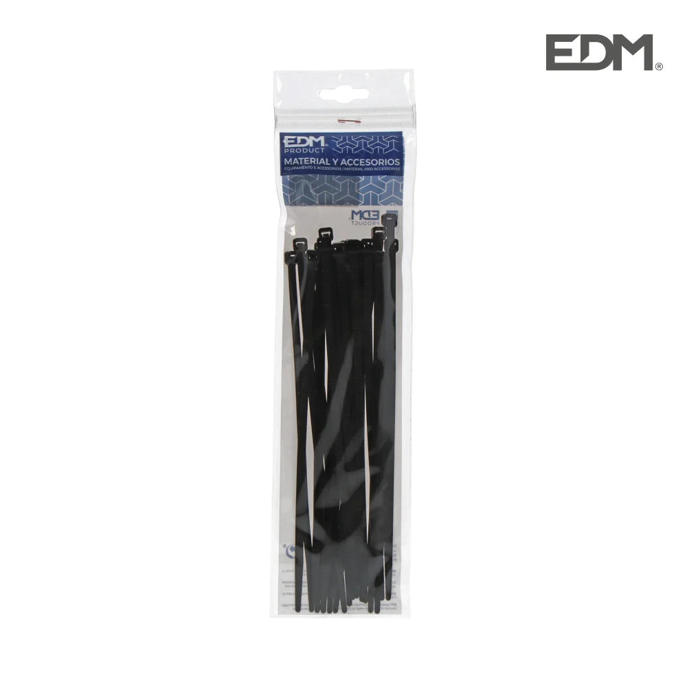 Abra&ccedil;adeiras Pretas 150x3,5mm Saco 25 Unidades Ed.