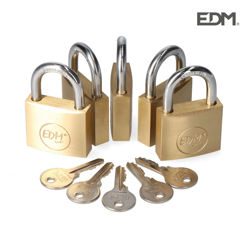 Pack De 5 Cadeado Lat&atilde;o Arco Normal 5 Chaves Iguai
