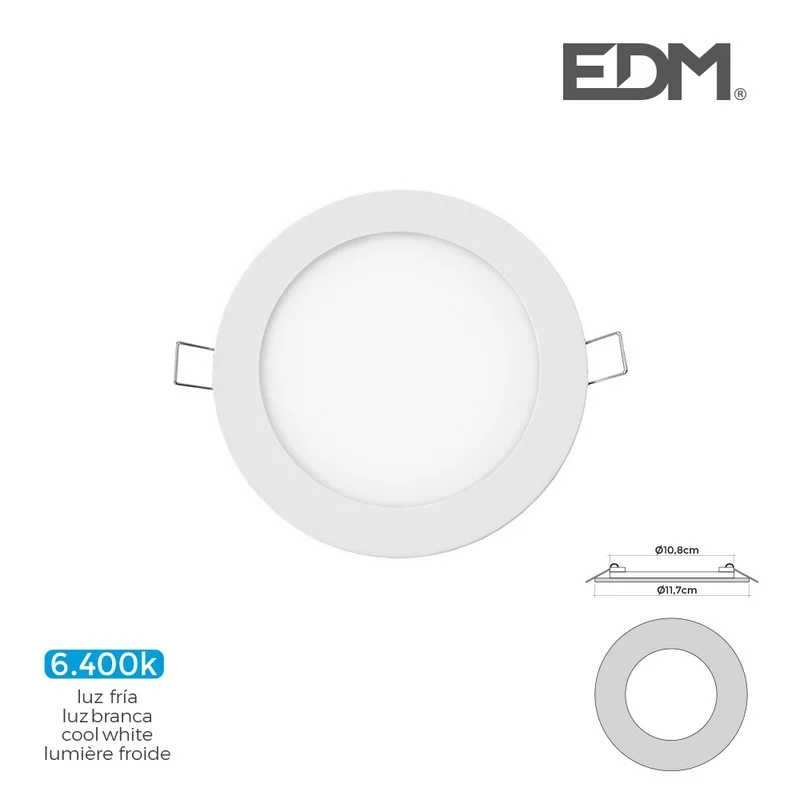 Mini Downlight LED Redondo de Encastrar 6w 6400k Luz Fria Cor Branco &Oslash;11,7cm Edm