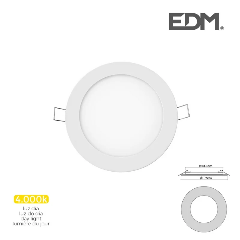 Mini Downlight LED Redondo de Encastrar 6w 4000k Luz Dia Cor Branco &Oslash;11,7cm Edm