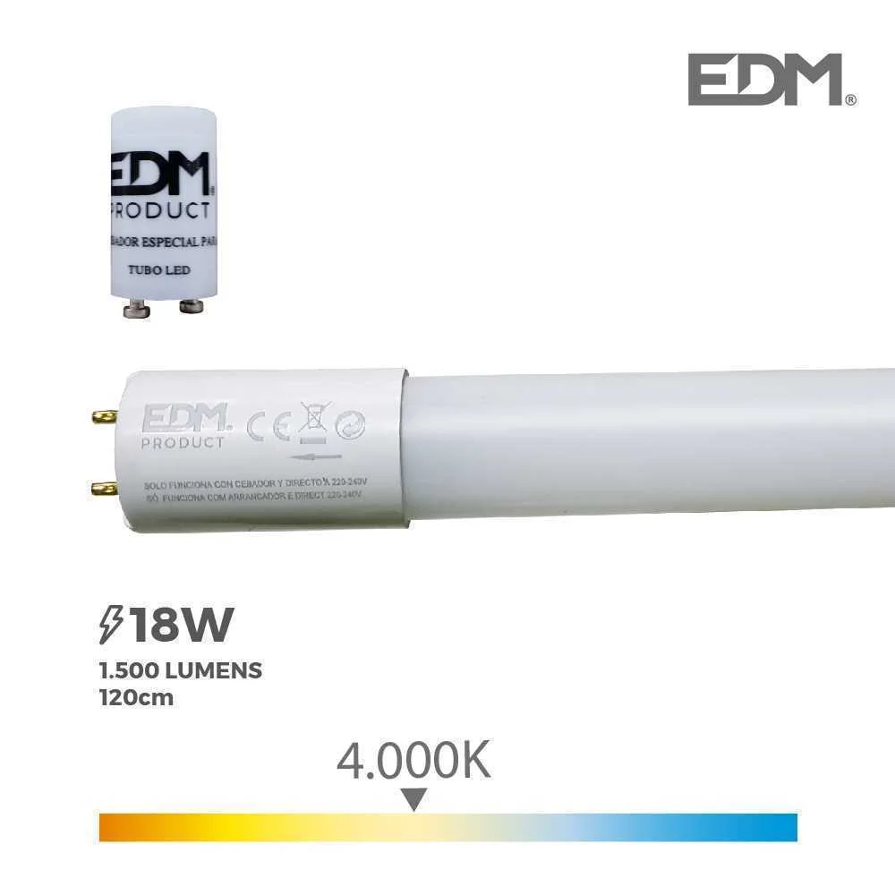 Tubo LED T8 18w 1950lm 4000k Luz do Dia (Eq.36w) &Oslash;2,6x120cm Edm