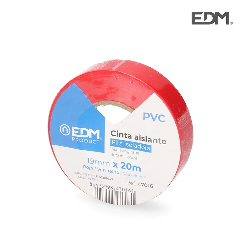 Fita Isoladora 20m X 19mm Roja Edm Alta Qualidade