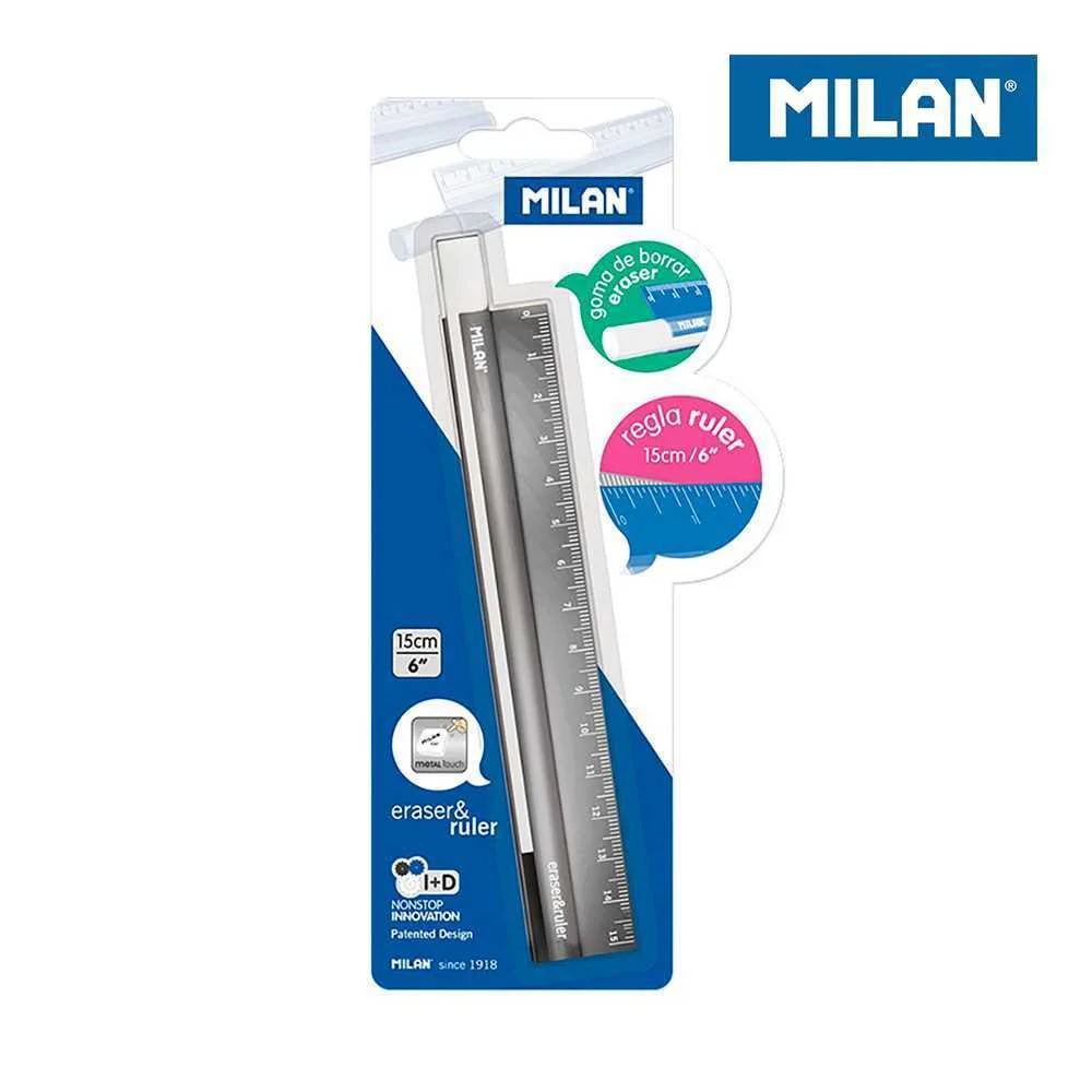 Blister Borracha + Regua Metalica 15cm Milan