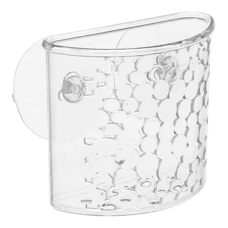 Recipiente Pl&aacute;stico Transparente Redondeado para Casa de Banho com Ventosa Modelo Galet