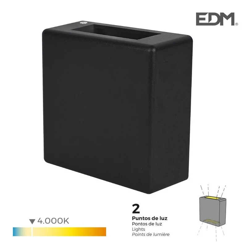 Candeeiro de Parede LED 3w 85lm 4000k Luz Dia Ip54 12x12x5cm Quadrado 2 Proje&ccedil;&otilde;es Edm