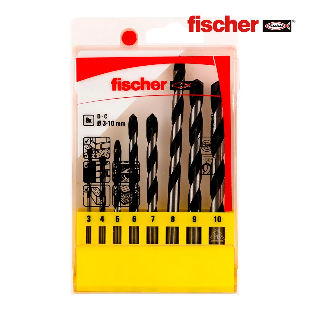 Pack 8 Brocas de Percuss&atilde;o e &Oslash;3/4/5/6/7/8/9/10mm 536607 Fischer