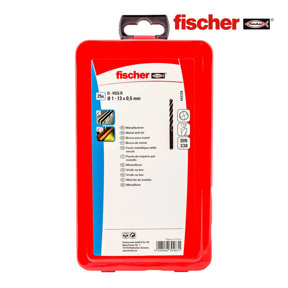 Pack 25 Brocas para Metal Hss-R Din338 &Oslash;1-13x0,5mm 543328 Fischer