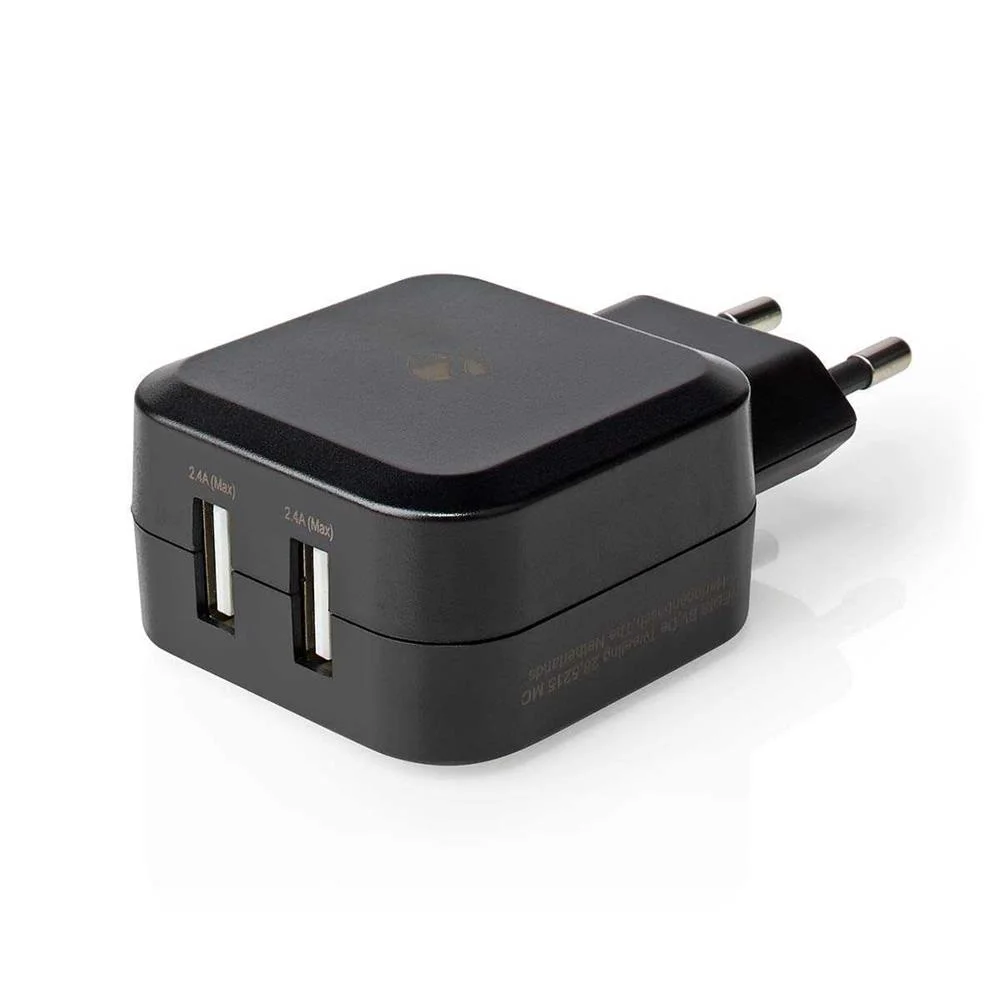 Carregador Preto Usb-A com 2 Saidas - 24w - 2x2.4a