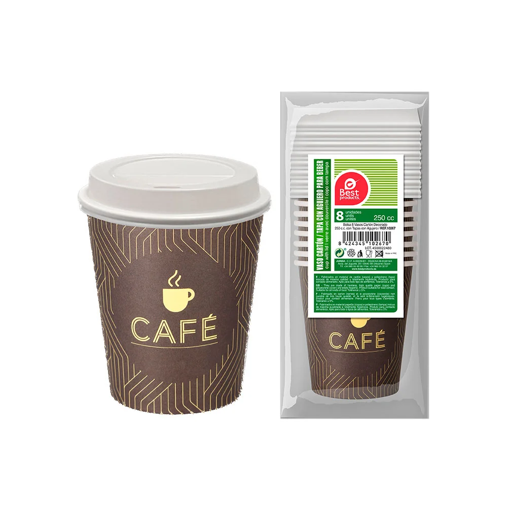 Conjunto 8 Unid. Copos Cafe + Tampa C/ Furo 250cc