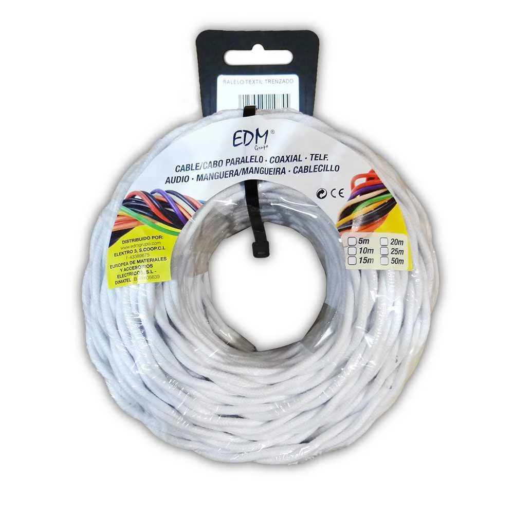 Cabo Paralelo T&ecirc;xtil Tran&ccedil;ado 2x2,5mm Branco 5mts