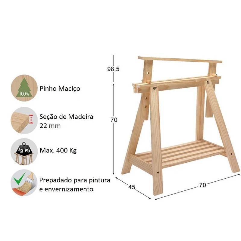 Cavalete Architec Pinho Maci&ccedil;o 70x70x45cm Astigarraga