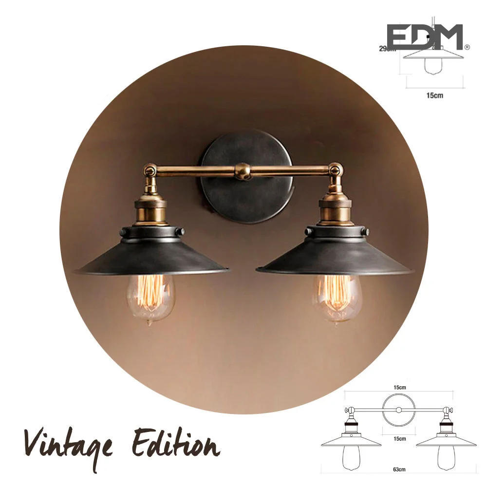 Luz de Parede Met&aacute;lica Dupla Vintage E27 60w 63x29cm Edm