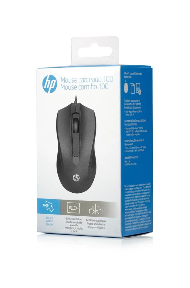 Rato Hp Rat&oacute;n Con Cable Hp 100 Preto 