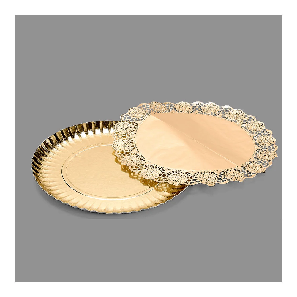 Saco com 1 Travessa Redonda com Papel Decorativo Ouro &Oslash;23cm