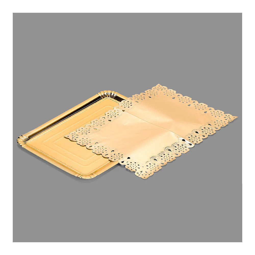 Saco com 1 Travessa Retangulares com Papel Decorativo Ouro 25x34cm