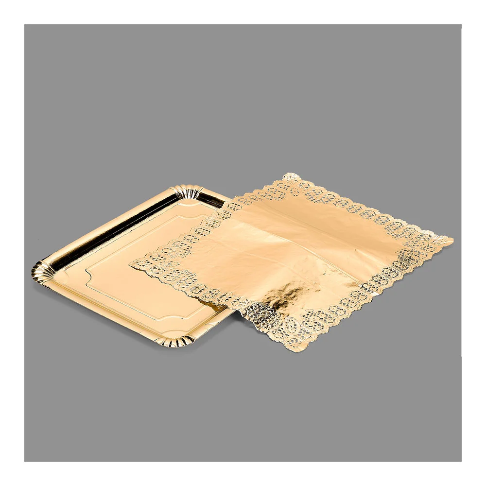 Saco com 1 Travessa Retangulares com Papel Decorativo Ouro 31x38cm