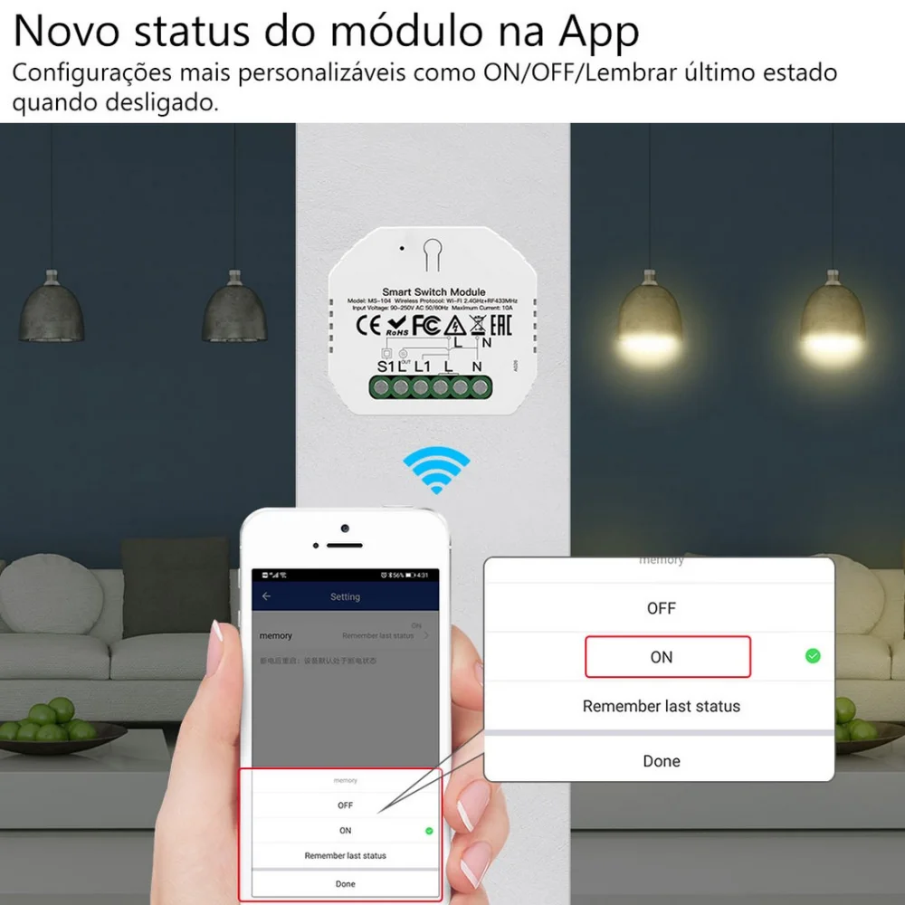 M&oacute;dulo De Ilumina&ccedil;&atilde;o Wifi + Rf 433