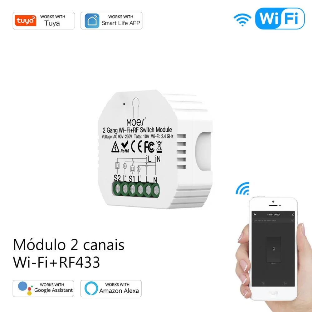 M&oacute;dulo 2 Canais On/off Rf 433mhz + Wifi