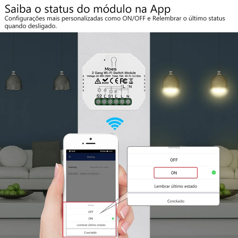 M&oacute;dulo 2 Canais On/off Rf 433mhz + Wifi