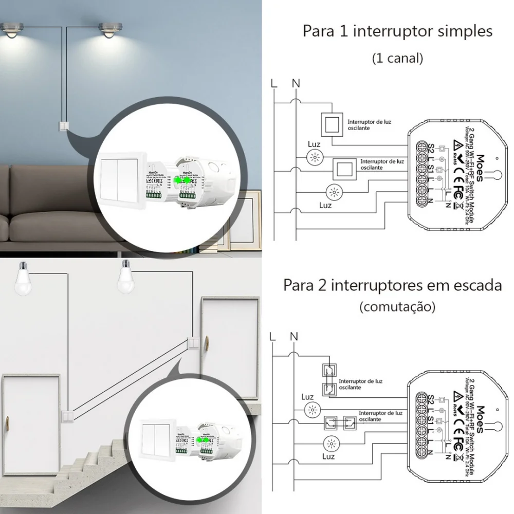 M&oacute;dulo 2 Canais On/off Rf 433mhz + Wifi