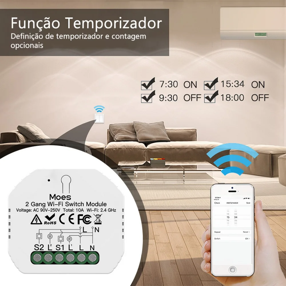M&oacute;dulo 2 Canais On/off Rf 433mhz + Wifi
