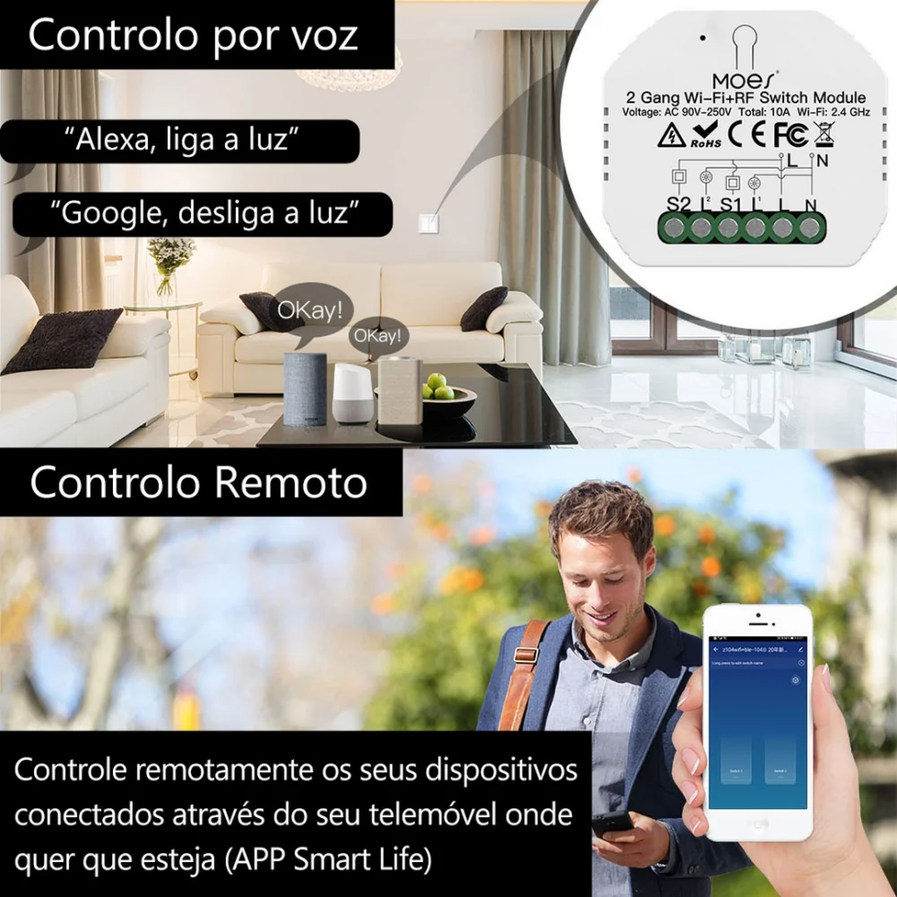 M&oacute;dulo 2 Canais On/off Rf 433mhz + Wifi