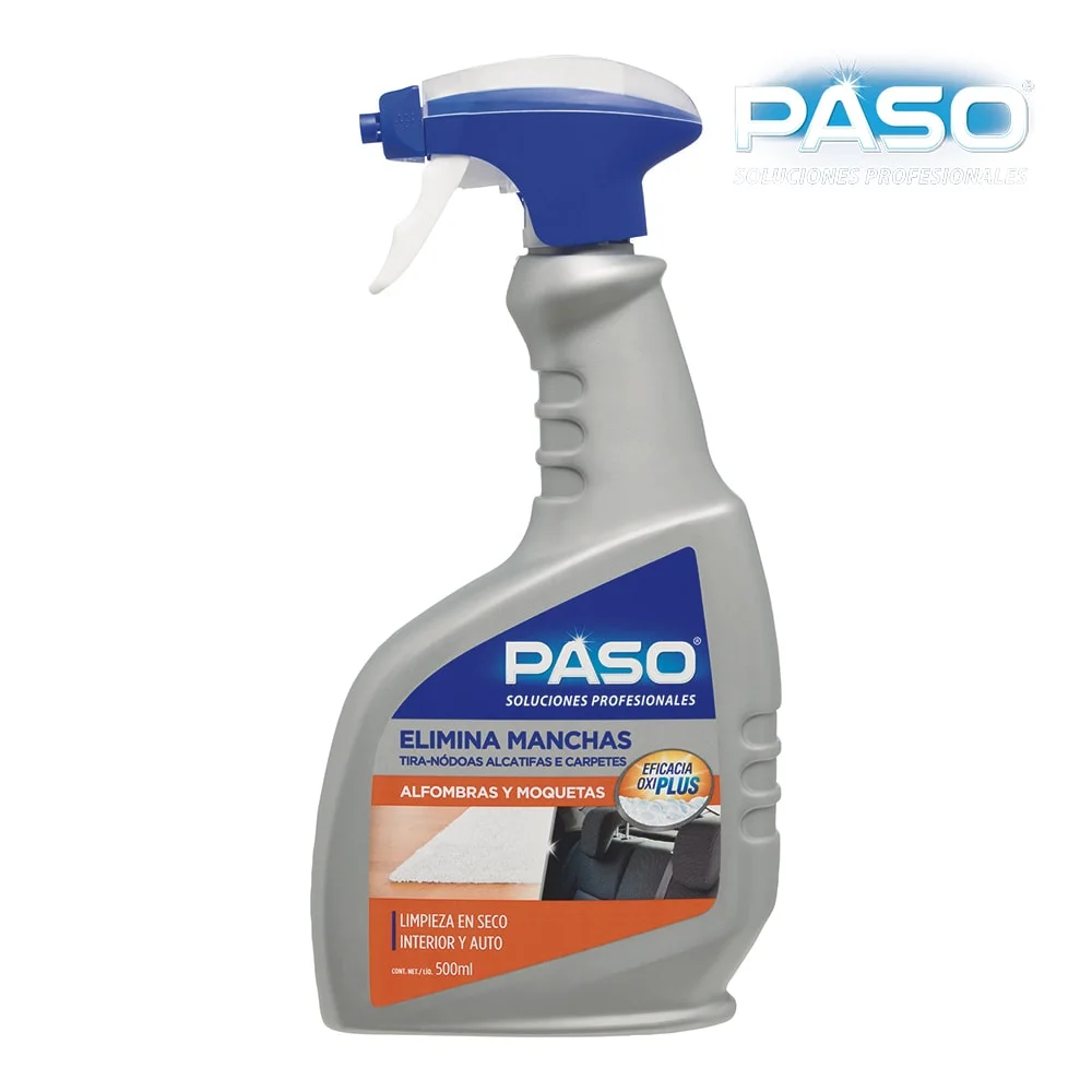 Paso elimina manchas tapete moqueta 500ml. elimina de maneira segura todo tipo de manhas e marcas ox