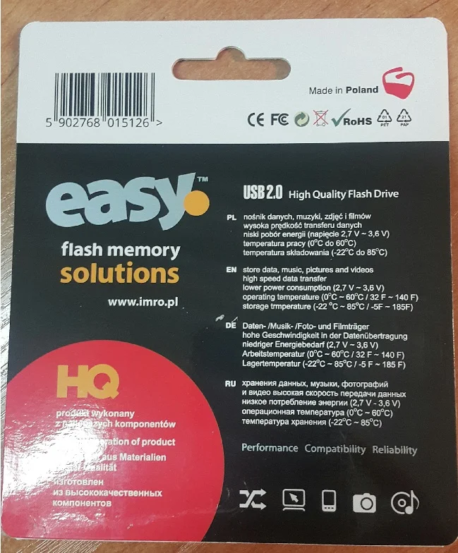 Usb Flash Drive Imro Easy/8gb (8gb; Usb 2.0; Blac.