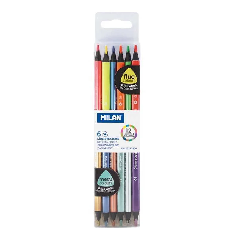 CAIXA DE 6 L&Aacute;PIS COLORIDOS FLUORESCENTES MET&Aacute;LICOS