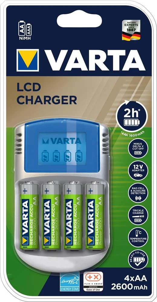 Carregador + Pilhas Recarreg&aacute;veis Varta -Powerlcd Aa/AAA 