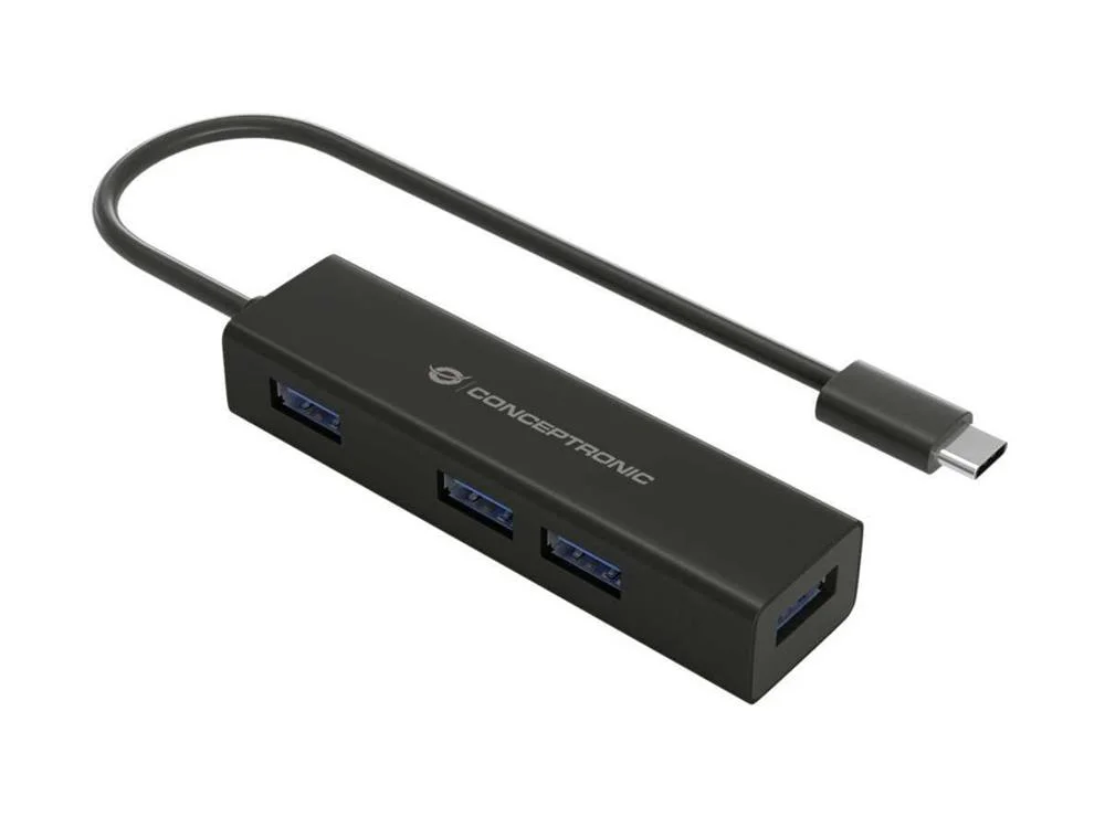 Adaptador Hub "4-Em-1" Usb-C - 4x Usb 3.0 Preto - Conceptronic