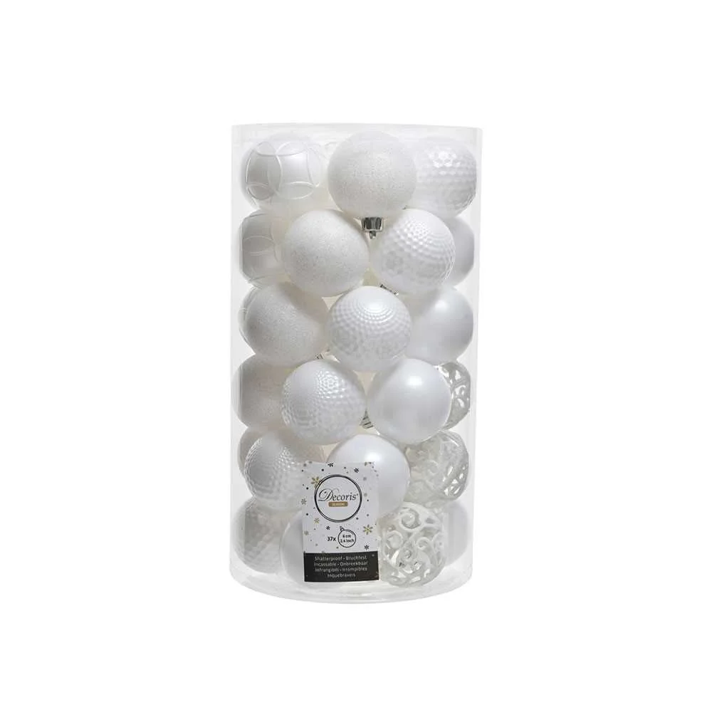 Tubo com 37 Bolas Brancas Decorativas para &Aacute;rvore de Natal &Oslash;6cm