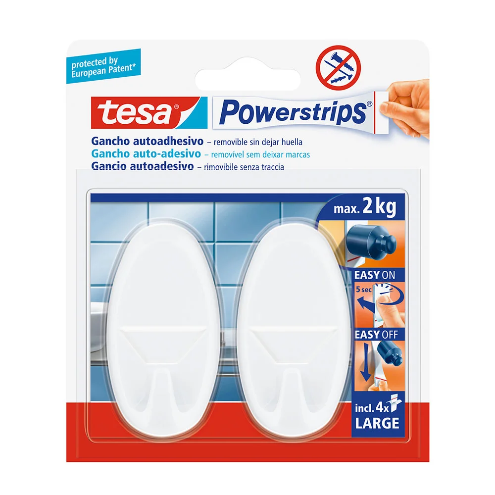 Gancho Oval Tesa powerstrips at&eacute; 2kg branco