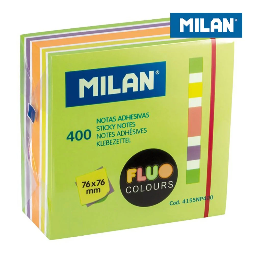 Bloco de Notas 400 Folhas Adesivas Cores Fluor 76x76mm Milan
