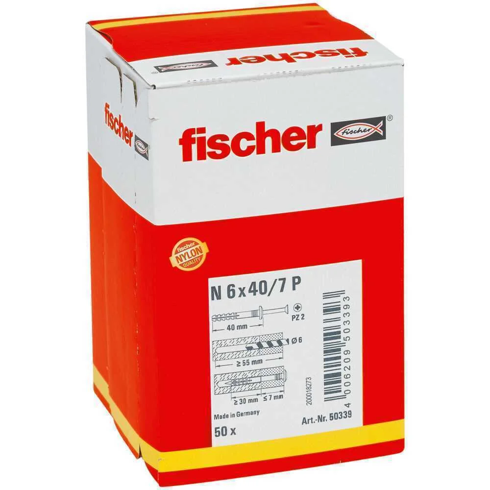 Caixa 50 buchas prego n 6x40/7 p 50339 fischer