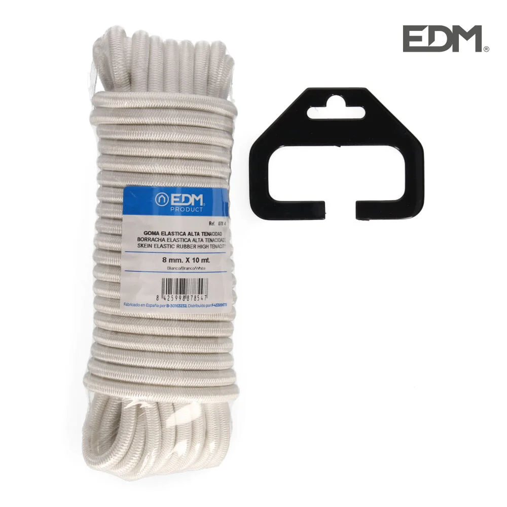 Rolo 10m Borracha Elastica Alta Tenacidade Branca. Calibre 8mm Edm