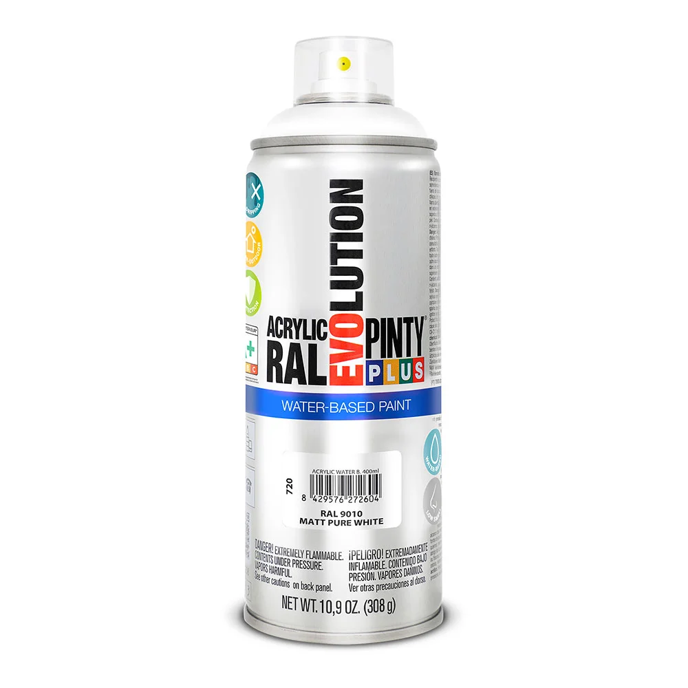 Tinta em Spray Pintyplus Evolution Water-Based 520cc Ral 9010 Branco Puro Mate