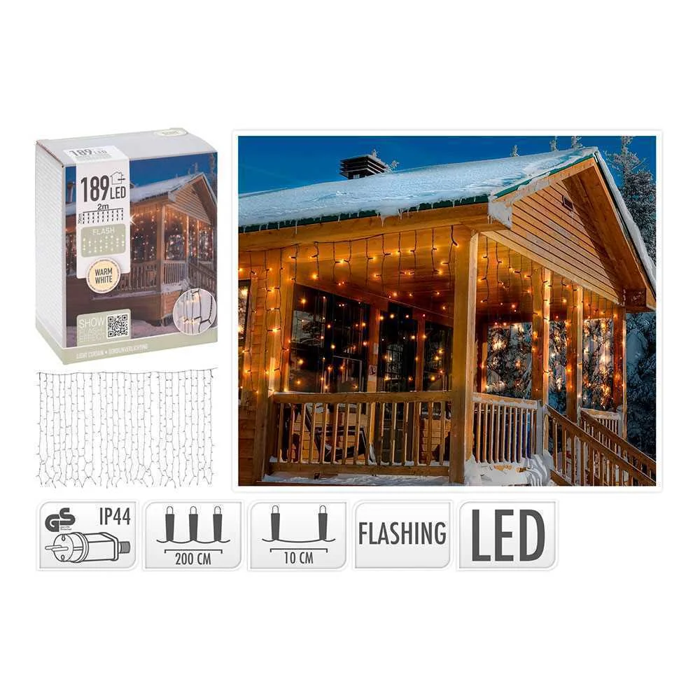 Cortina 189 LED Flash Quente Branco 200x70cm