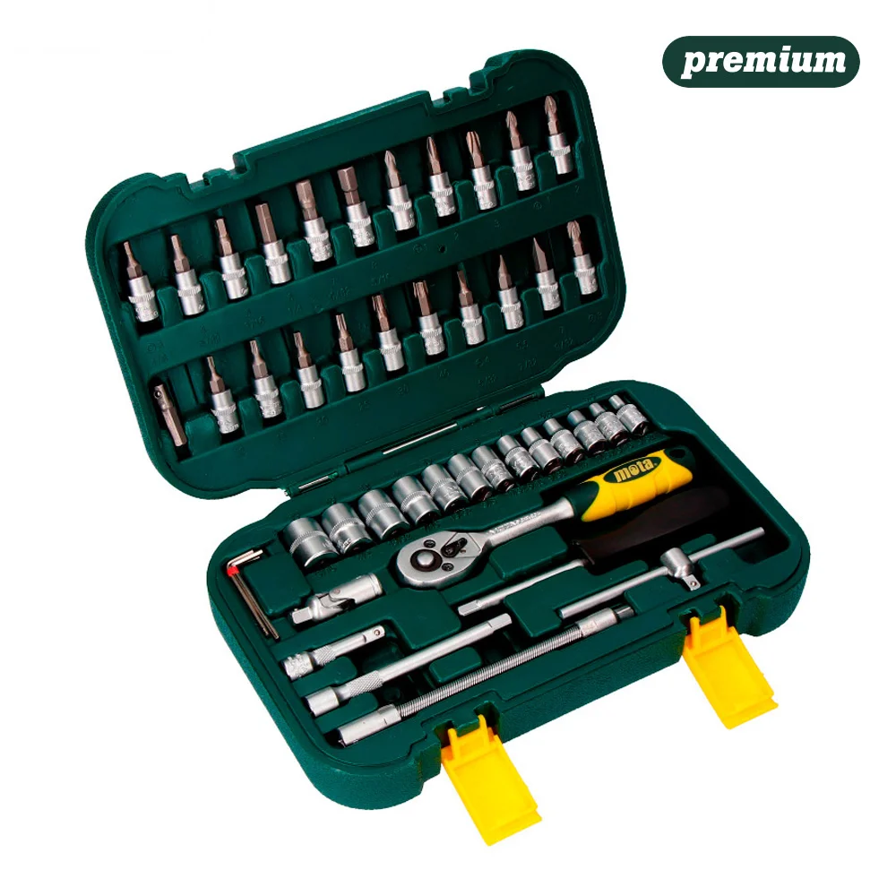 Jogo de Bocallaves com Acessorios. Enc. 1/4" 45pcs Cr.V Ek402 Mota