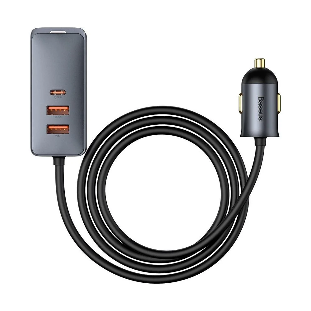 Nab&iacute;jecka do Auta Baseus Share Together S Prodluovac&iacute;m Kabelem, 3x Usb, Usb-C, 120w (ed&aacute;)